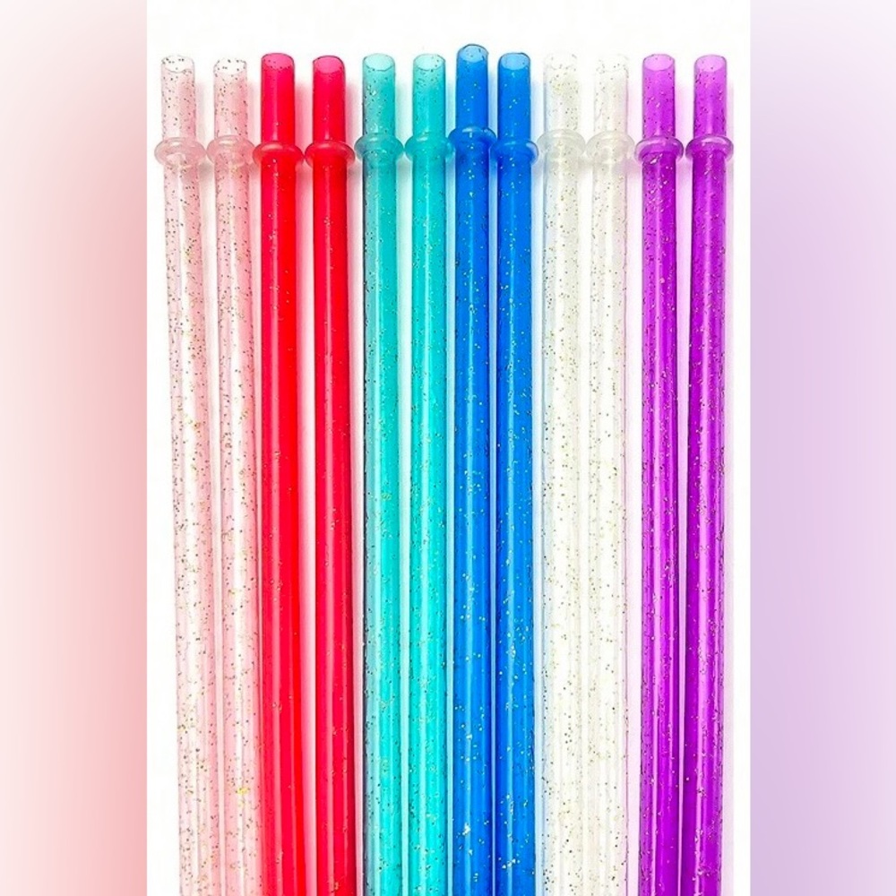 6 Pack 9 in Sparkly Colorful Reusable Drinking Straw Sturdy for 16-32oz Tumblers